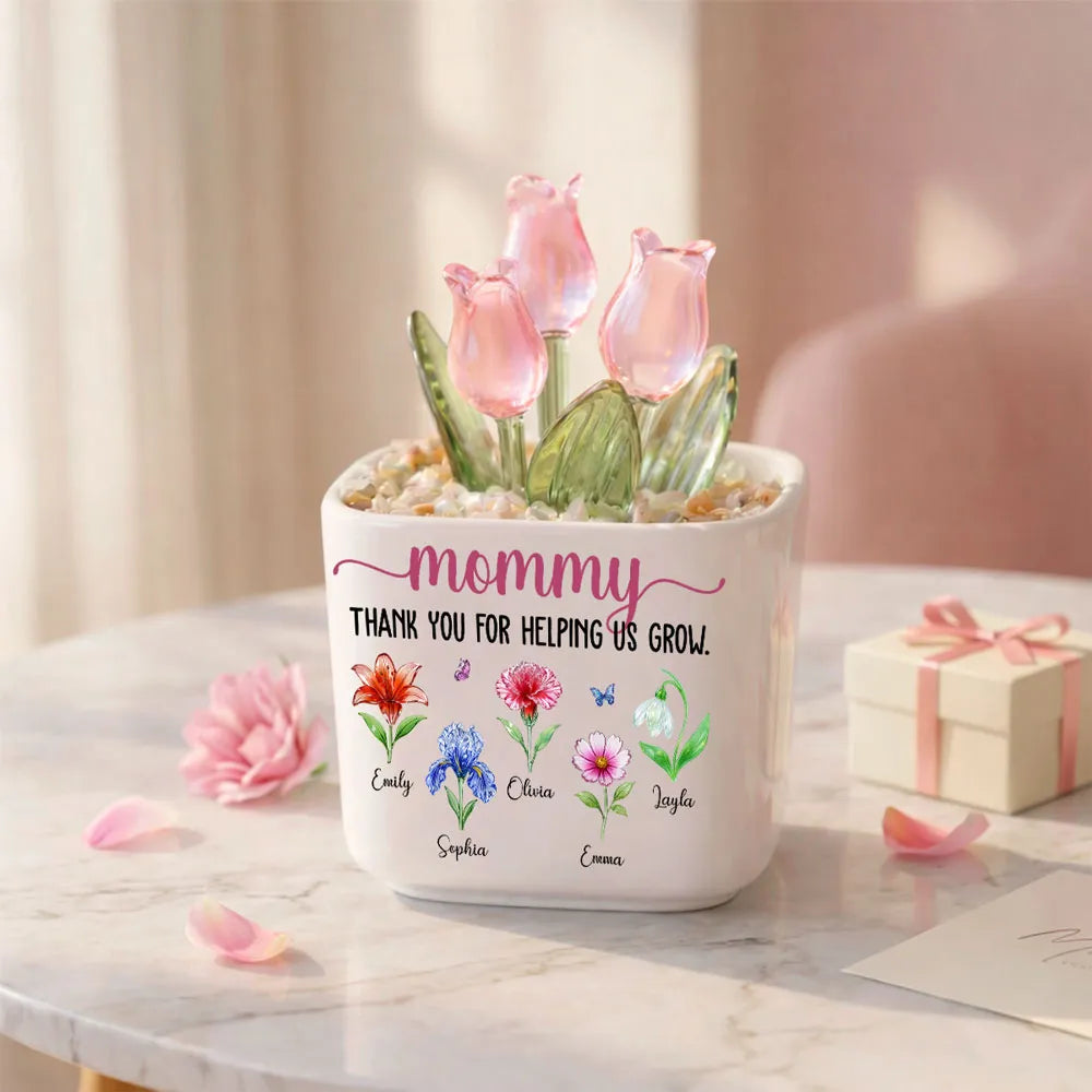 Thank You For Helping Me Grow - Personalized Mini Glass Flower Pot - Gift For Mother, Grandma, Mother's Day Gift