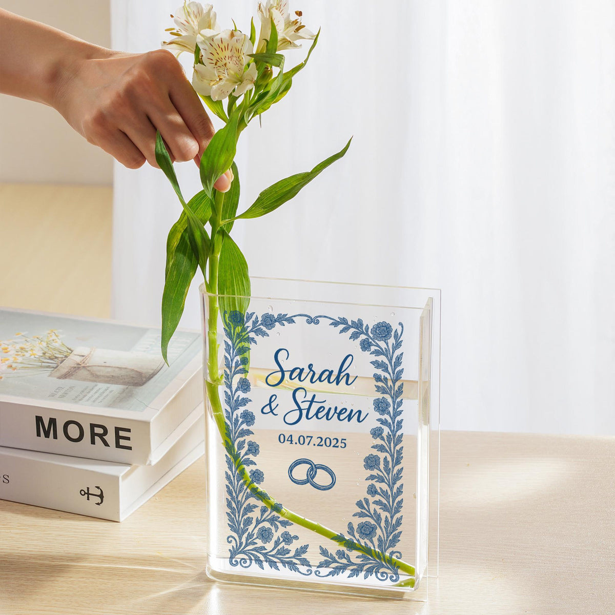 Personalized Wedding Vase with Names & Date - Custom Floral Chinoiserie Vase for Couple Gift, Anniversary, Centerpiece, or Keepsake