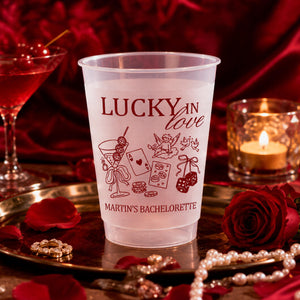 Personalized Lucky in Love Frosted Cups, Custom Las Vegas Bachelorette Party Cups, Casino Bach Weekend Favors, Vegas Girls Night Cups Favor