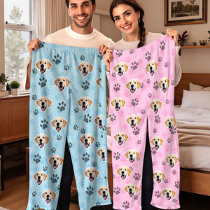 Custom Pet Face Pajama Pants, Personalized Dog Cat Photo Gift for Mom Dad