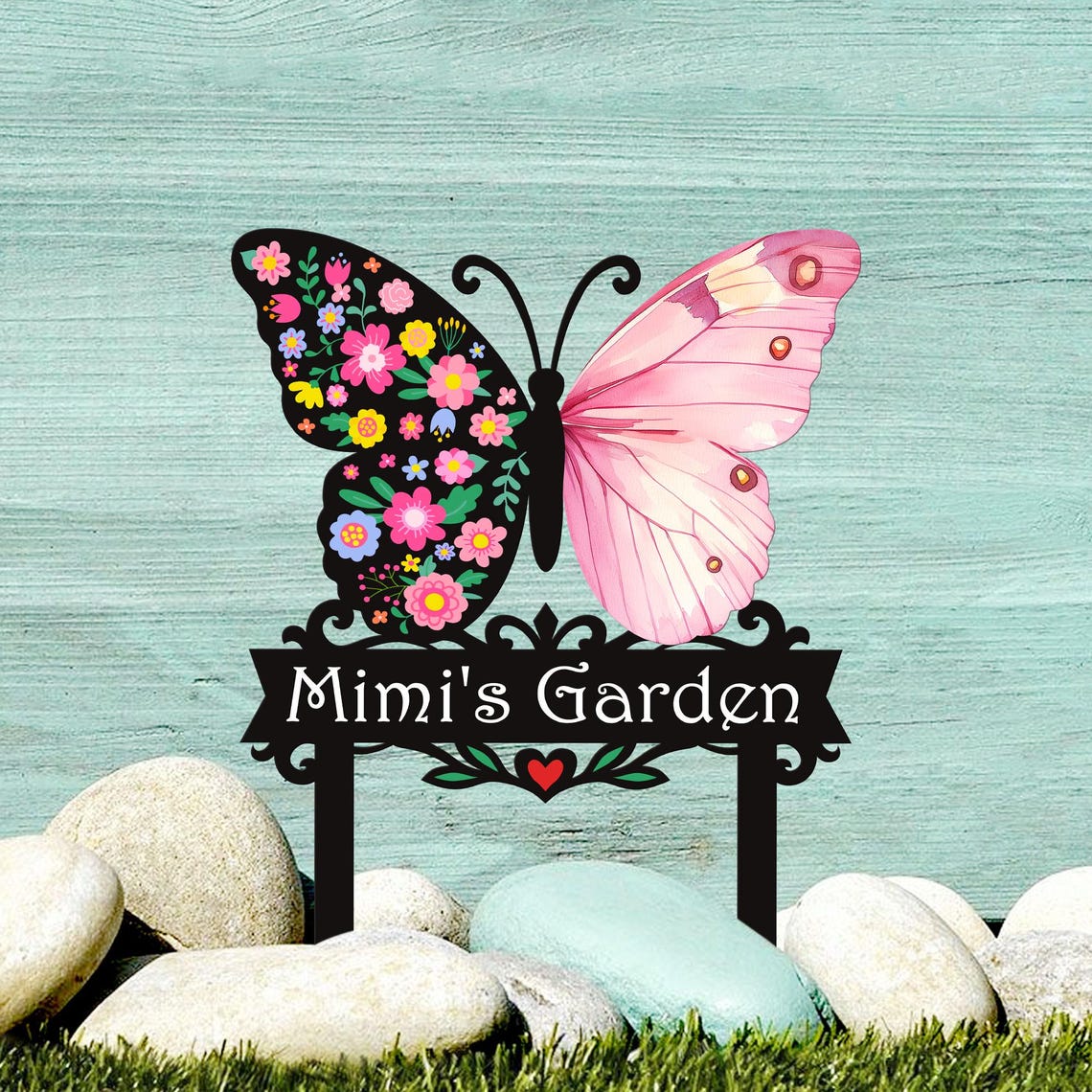Custom Butterfly Garden Sign With Stakes, Butterfly Metal Sign, Mother's Day Gift, Flower Bed Decor, Metal Yard Art, Nana's Blessings