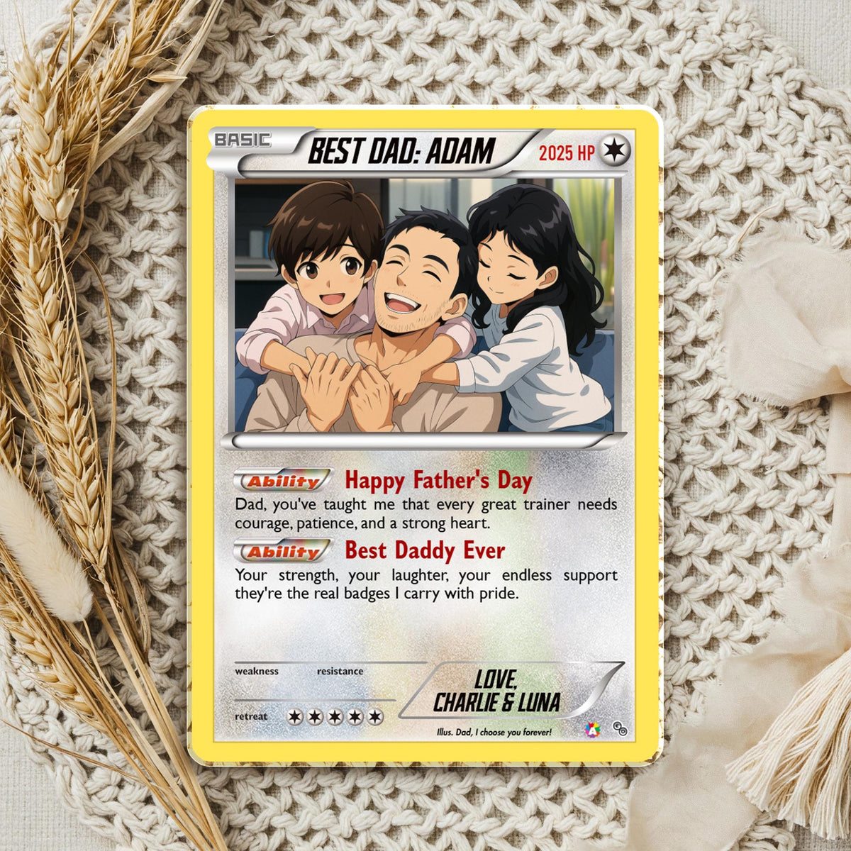 Personalized Father's Day Card, Custom Photo Best Dad Card, Gift For Dad, Custom Photo Anime Style Father's Day Gift