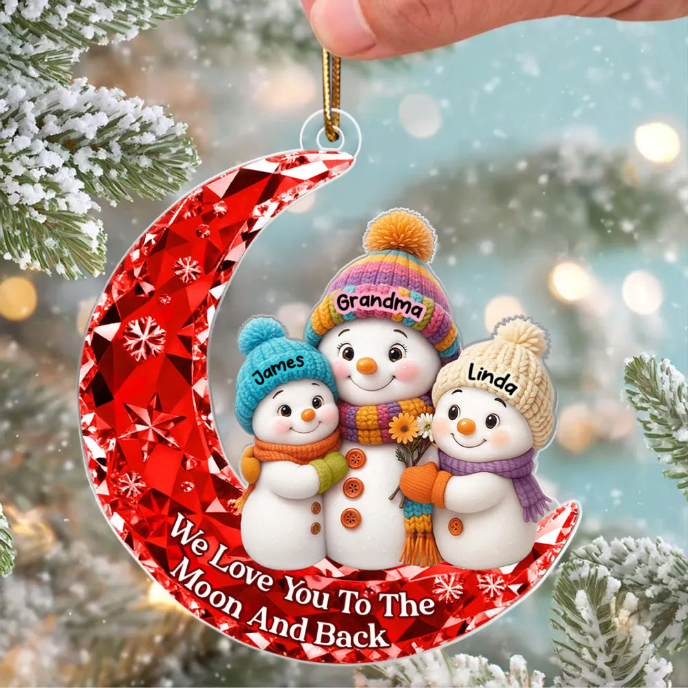 Love my Grandkid to the Moon and Back 3D Crystal Effect - Personalized Acrylic Ornament - Christmas Gift for Grandma, Grandkids