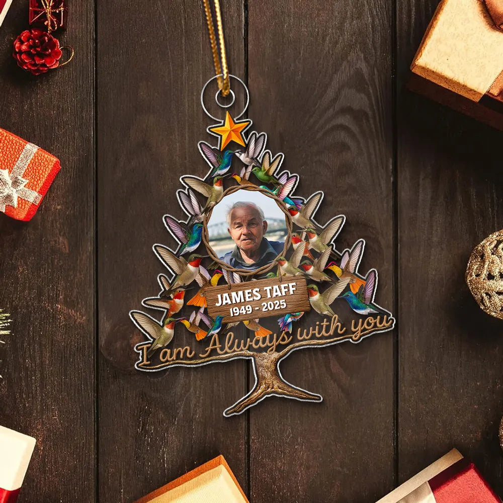 Humming Bird Christmas Tree Custom Photo Memorial - Personalized Acrylic Ornament - Christmas Memorial Gift