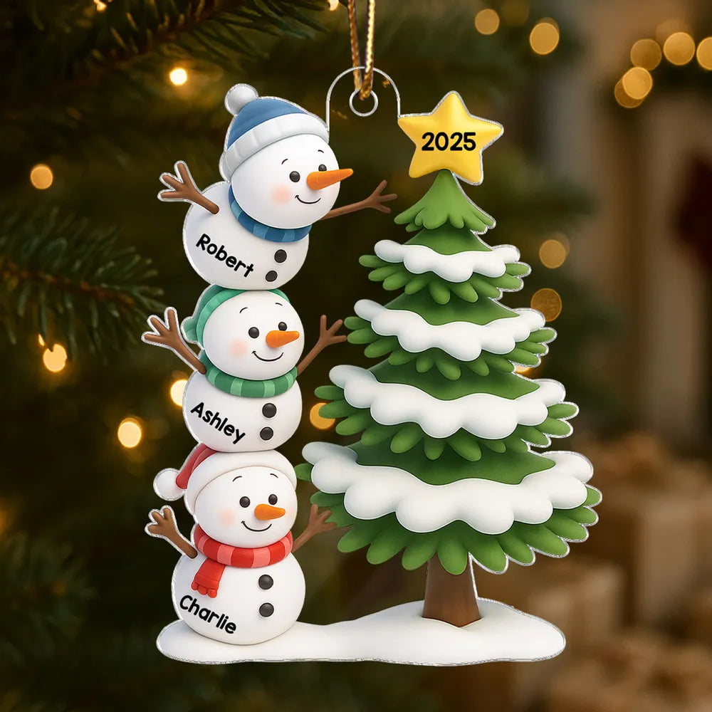 Snowman Family Stack 3D Effect Christmas Tree - Personalized Acrylic Ornament - Christmas Gift For Family
