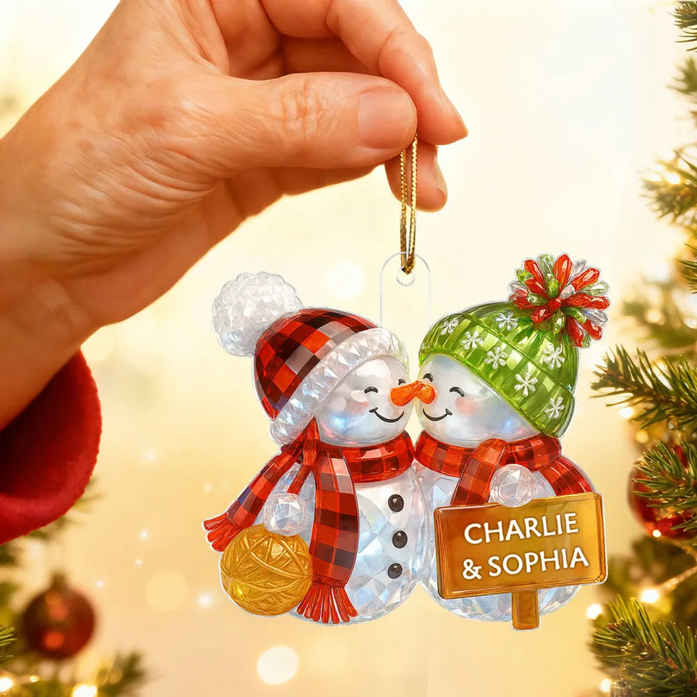 3D Crystal Effect Kissing Snowman - Personalized Acrylic Ornament - Christmas Gift For Couple