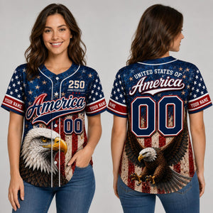 Personalized America Baseball Jersey, USA 250th Anniversary Jersey, Custom Name Number Patriotic Eagle Shirt, 1776 2026 4th of July Gift