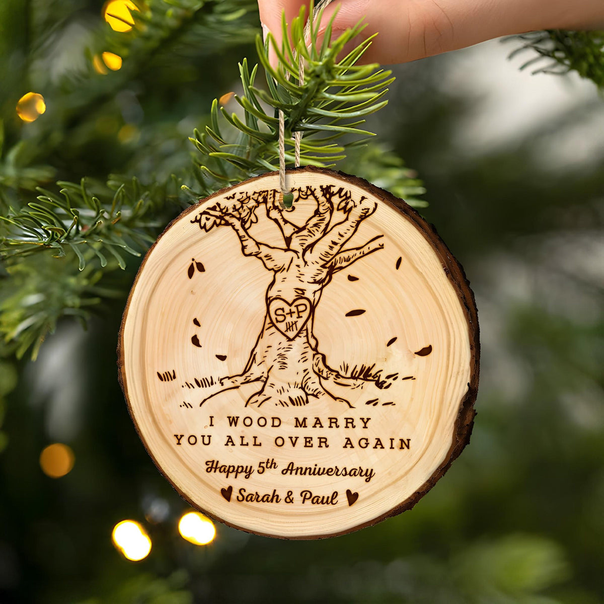 Custom Wood Anniversary Wedding Ornament, I Wood Marry You All Over Again Ornament, 5th Anniversary Christmas Ornament, Gift for Couples