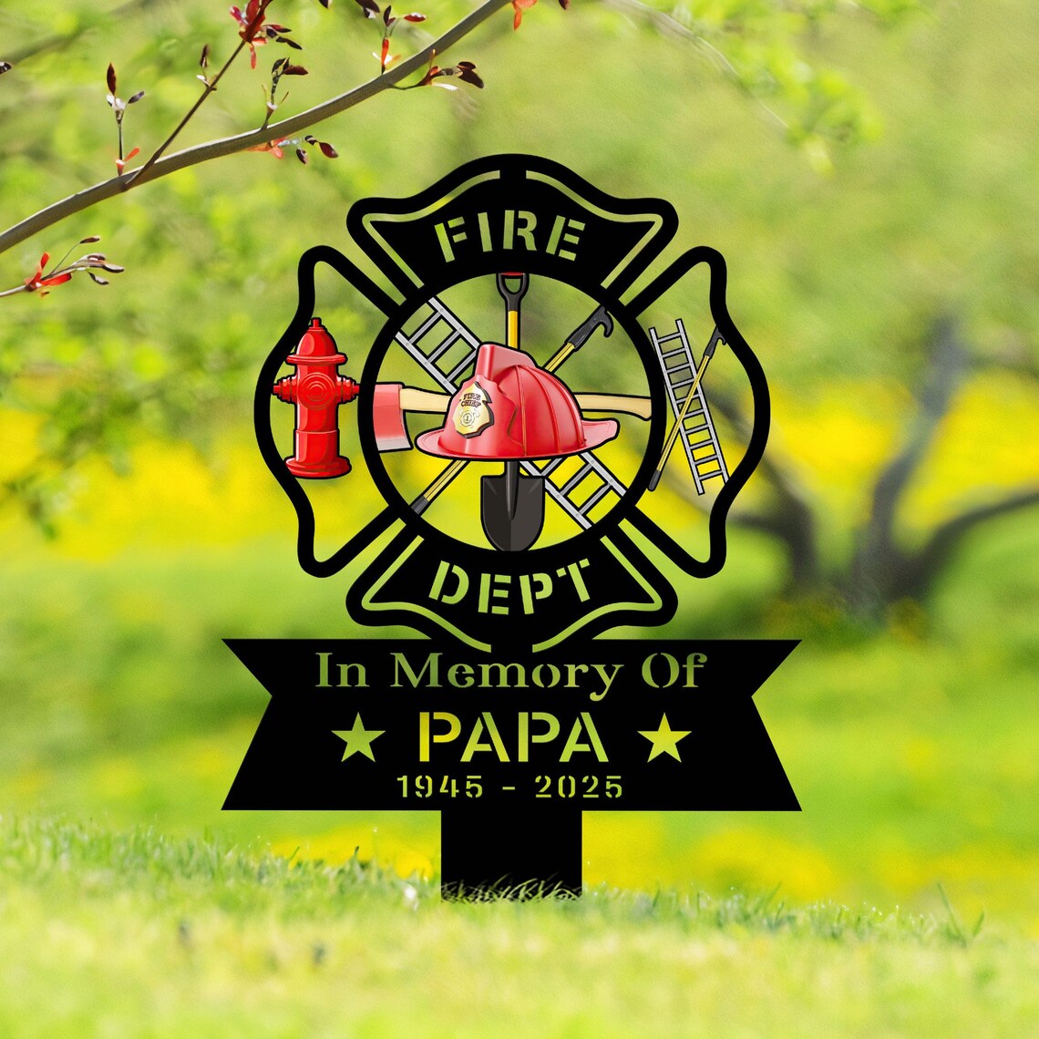 Custom Firefighter Memorial Stake, Custom Metal Grave Marker, Fireman Remembrance Sign, Sympathy Gift, Outdoor Yard Decor