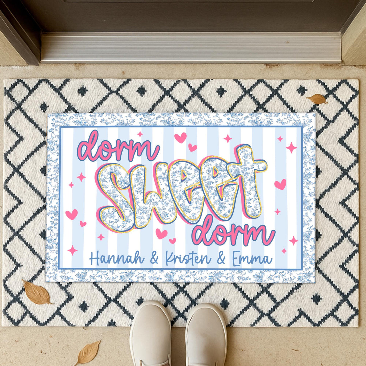Custom Name Blue Chinoiserie Dorm Doormat, Dorm Sweet Dorm, Roommate Name Doormat, College Apartment Decor, Housewarming Gift, Student Gift