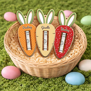 Custom Easter Bunny Money Holder, Personalized Wooden Easter Name tag, Easter Gift for Kids