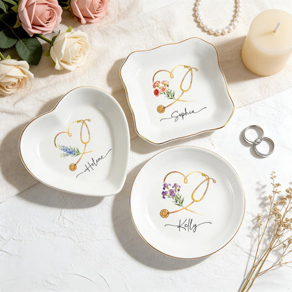 Personalized Nurse Ring Dish: Nurse Graduation Jewelry Dish, Stethoscope Trinket Dish With Name, Nurse Retirement Keepsake, Nurse Day Gift