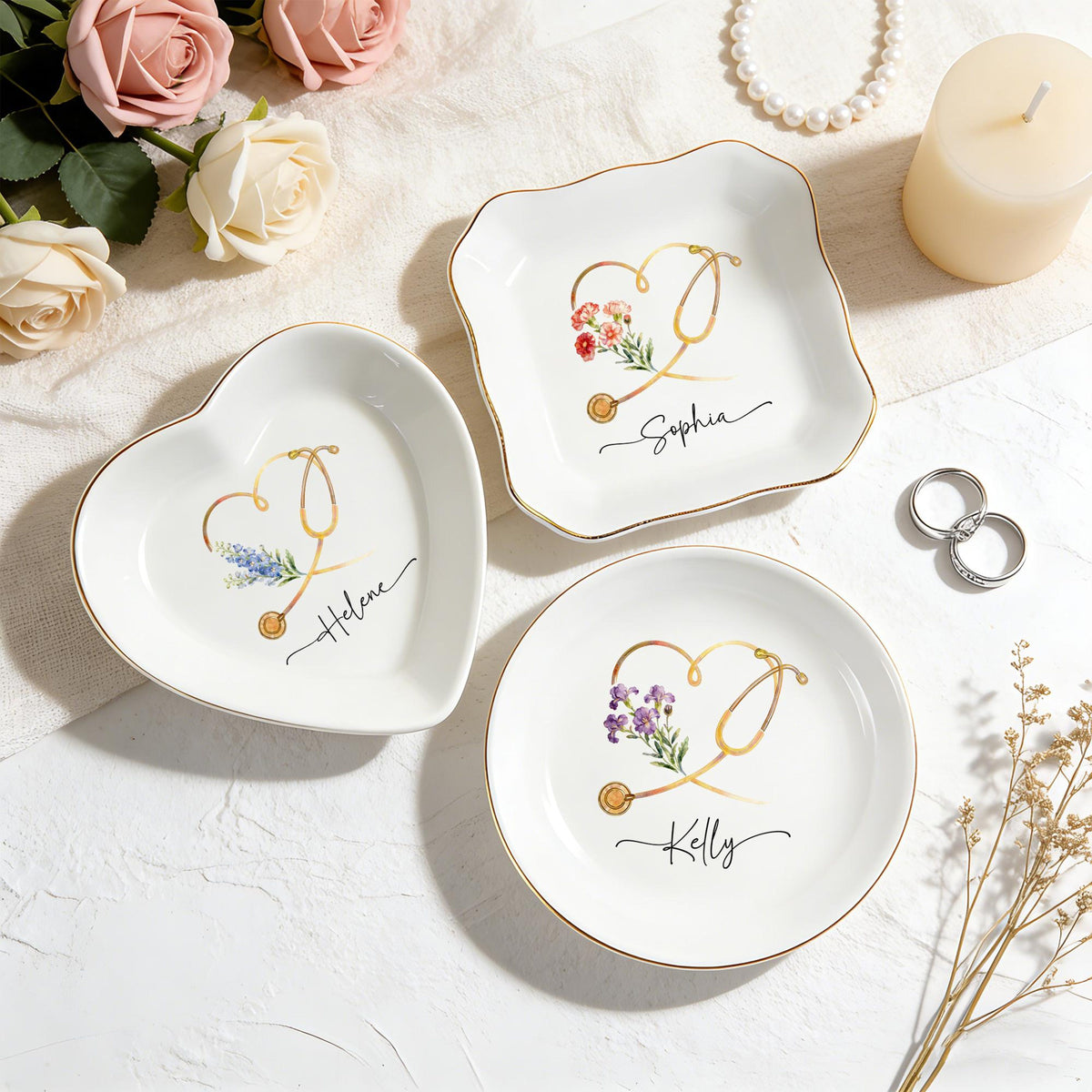 Personalized Nurse Ring Dish: Nurse Graduation Jewelry Dish, Stethoscope Trinket Dish With Name, Nurse Retirement Keepsake, Nurse Day Gift