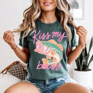 Trout Fishing Kiss My Bass Comfort Colors Shirt, Gift for Women Who Fish, Beach Vacation Shirt, Mothers Day Fishing Gift, Fish Lady Tees