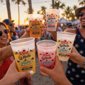 Red White and Lake Plastic Cups, Personalized Lake Weekend Stadium Cups, Custom America 250 Family Party Favors