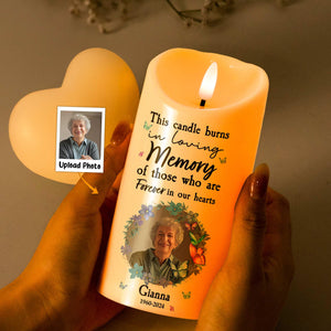 This Candle Burns In Loving Memory - Personalized Led Flameless Candle - Memorial Gift, Custom Photo Sympathy Candle, Bereavement Gift For Family