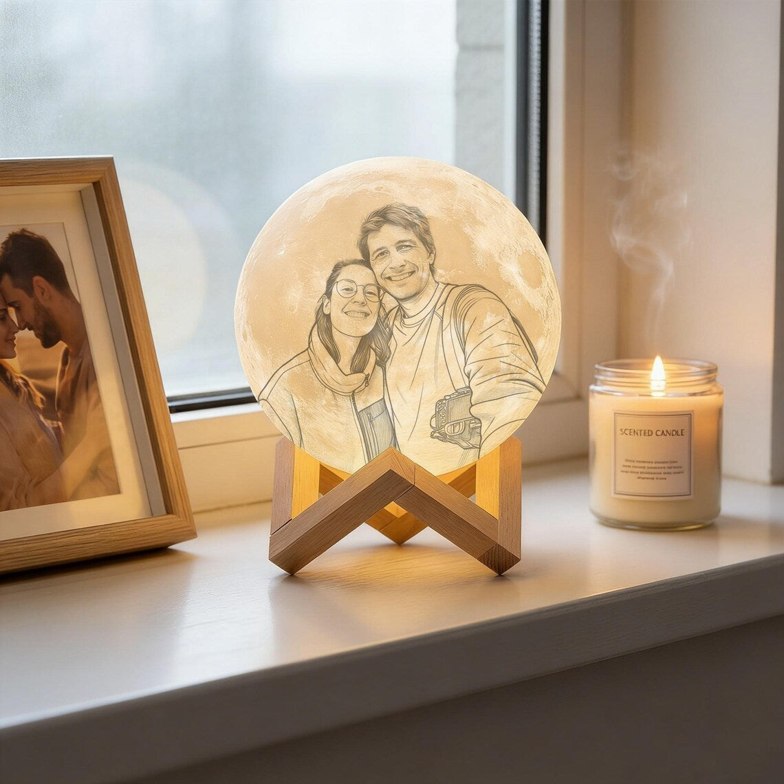 Custom Photo Moon Lamp, Personalized 3D Printed Lunar Night Light, Bedside Moon Lamp, Gift For Couple, Gift For Family