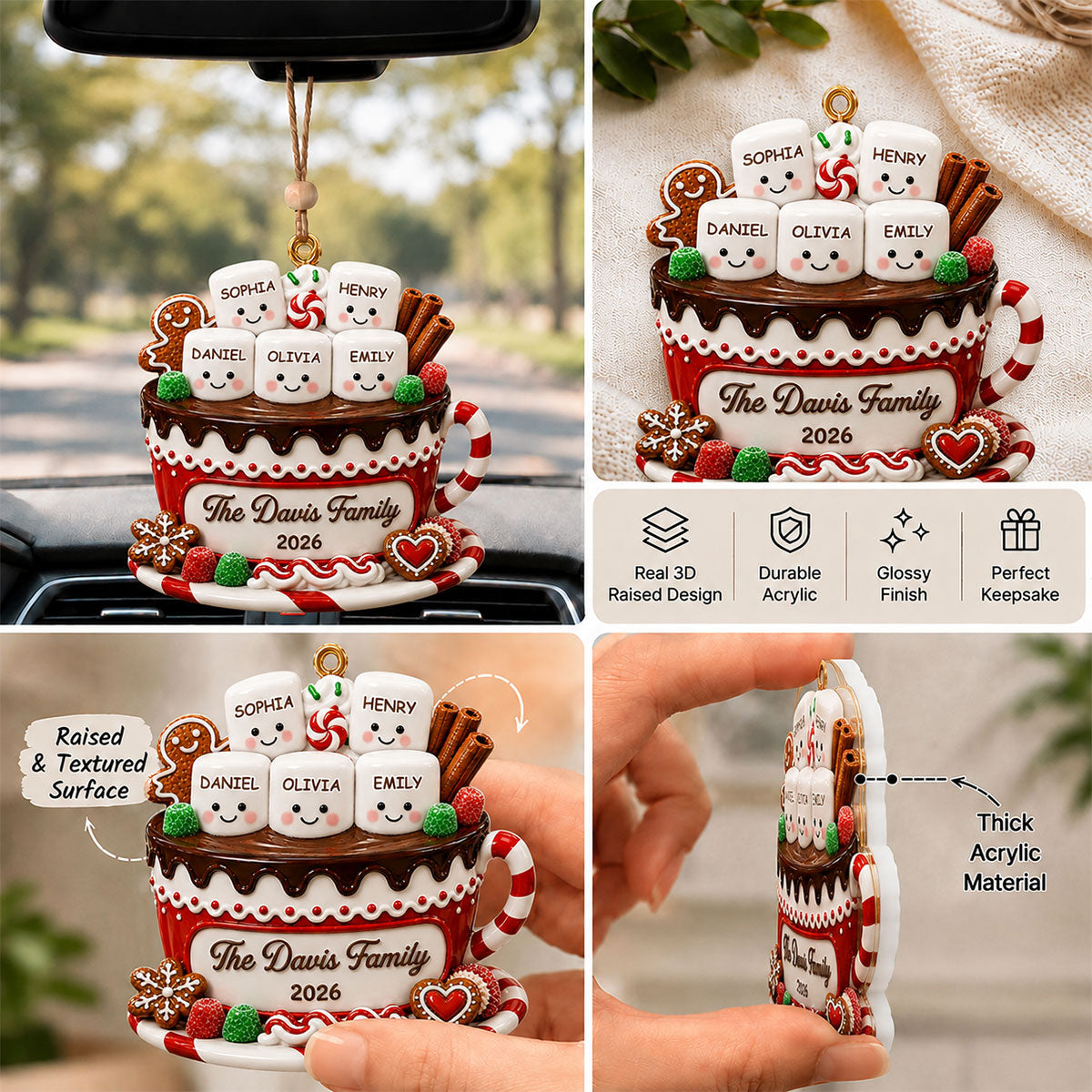 Hot Wishes From Our Family - Real 3D Raised Ornament
