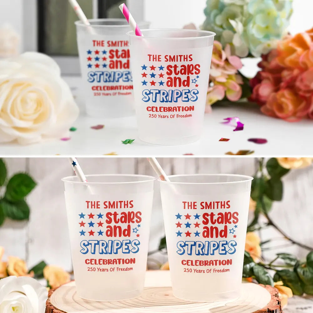 Stars & Stripes Celebration 250 Years Of Freedom - Personalized Frosted Cups - Patriotic Gift, 250th Anniversary, 4th of July Celebration