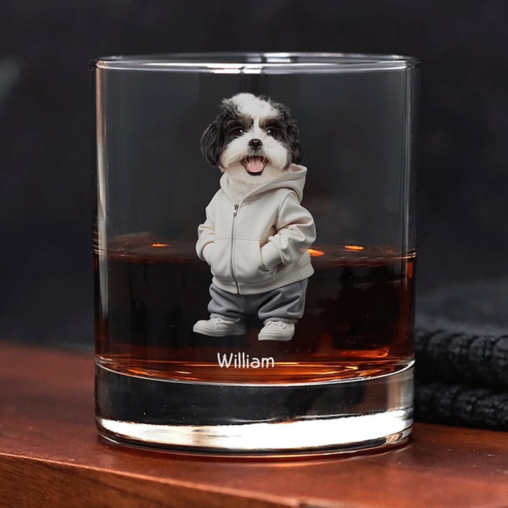 Custom Photo Cool Dog Cool Cat - Personalized Whiskey Glass - Gift For Dog Cat Pet Lover