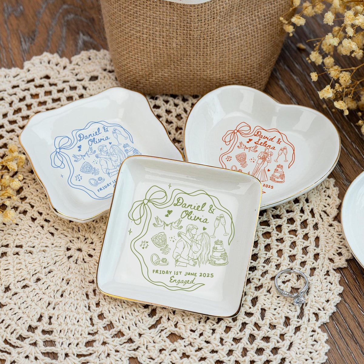 Engaged Ring Dish, Personalized Engagement Gift, Custom Name Ring Holder Christmas Gift, Wedding Gift For Bride, Sentimental Gift For Bridal