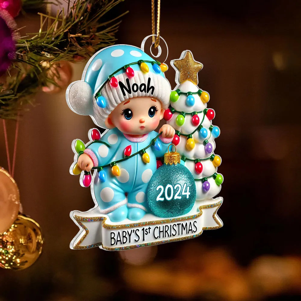 Baby First Christmas 3D Effect Personalized Acrylic Ornament, Baby Boy Girl Gift for Couples, New Parents Keepsake, Gift for Newborn