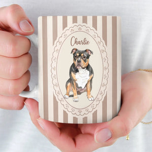 Personalized Cat Mom Dog Mom Mug, Custom Pet Lover Coffee Mug with Pet Portrait & Name, Cute Yellow Striped Ceramic Cup Gift for Pet Owners