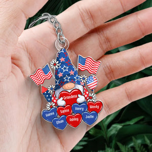 American Gnome Grandma Mom Heart - Personalized Acrylic Keychain - 4th Of July Gift For Mom Grandma