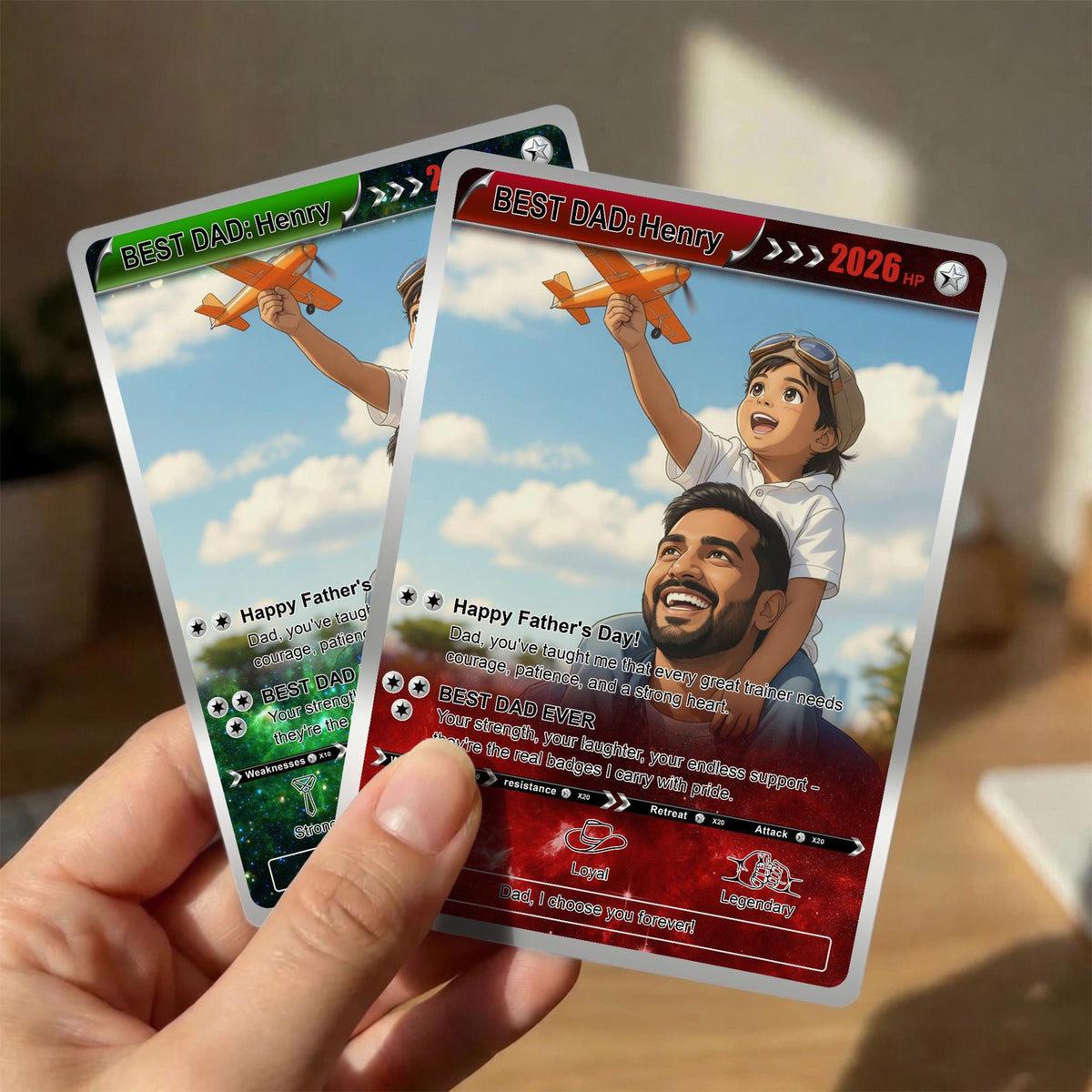 Custom Trainer Card Father's Day Gift, Personalized Gamer Dad Gift, Anime Inspired Keepsake Card, Photo Card for Dad, Gift for Dads