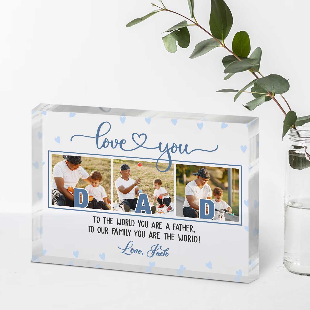 Love You Dad Custom Picture Acrylic Block, Dad Fathers Day Gifts From Kids, Personalized Photo Gift For Dad, Photo Plaque For Dad