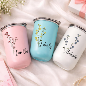 Birthday Flower Tumbler, Wildflower 10oz Personalized Coffee Cup, Custom Name Gift for Her