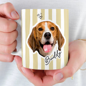 Personalized Pet Photo Mug Custom Dog & Cat Coffee Mug with Pet Portrait and Name, Cute Striped Ceramic Mug Gift for Pet Lovers