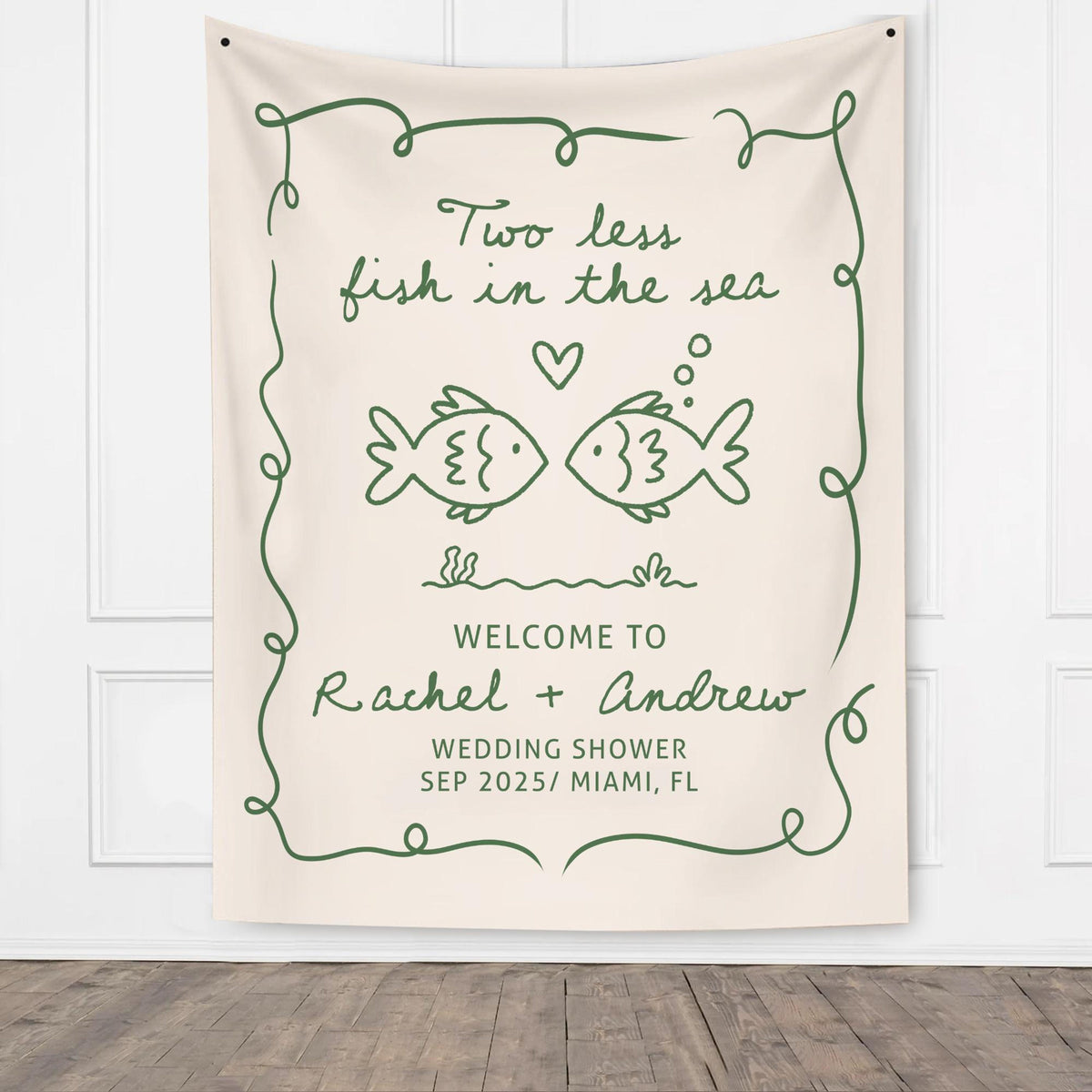 Personalized Bachelorette Party Decor, Custom Two Less Fish In The Sea Bachelorette Party Banner Fishing Couples Bachelorette Party Backdrop