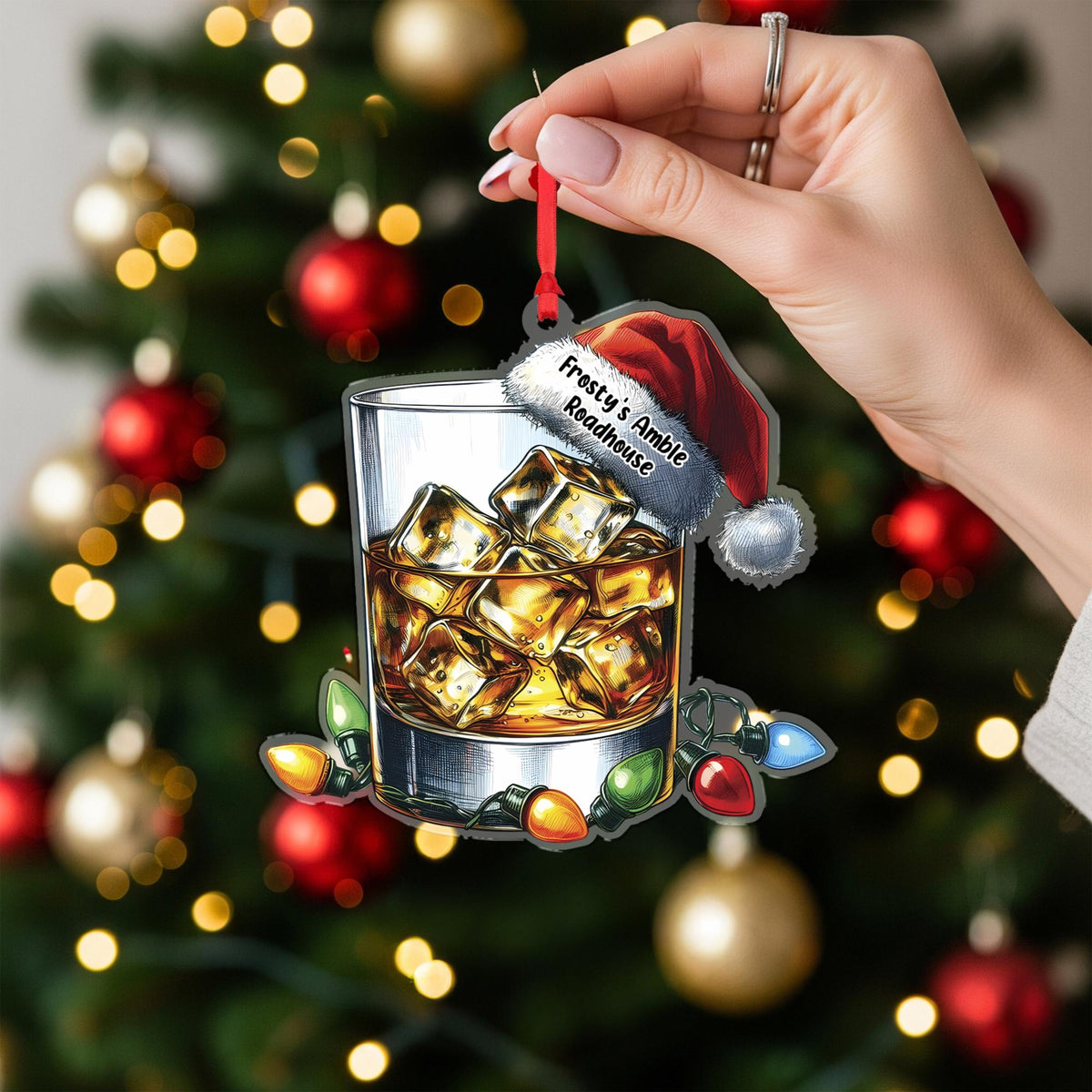 Bourbon Glass Santa Hat - Personalized Acrylic Ornament - Christmas Gift For Friends, Family, Christmas Tree Decoration
