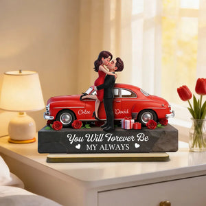 Romantic Couple Hugging Kissing Valentine's Day Scene - Personalized Wooden Plaque With Flat Base - Valentine's Day Gift, Anniversary Gift For Couple