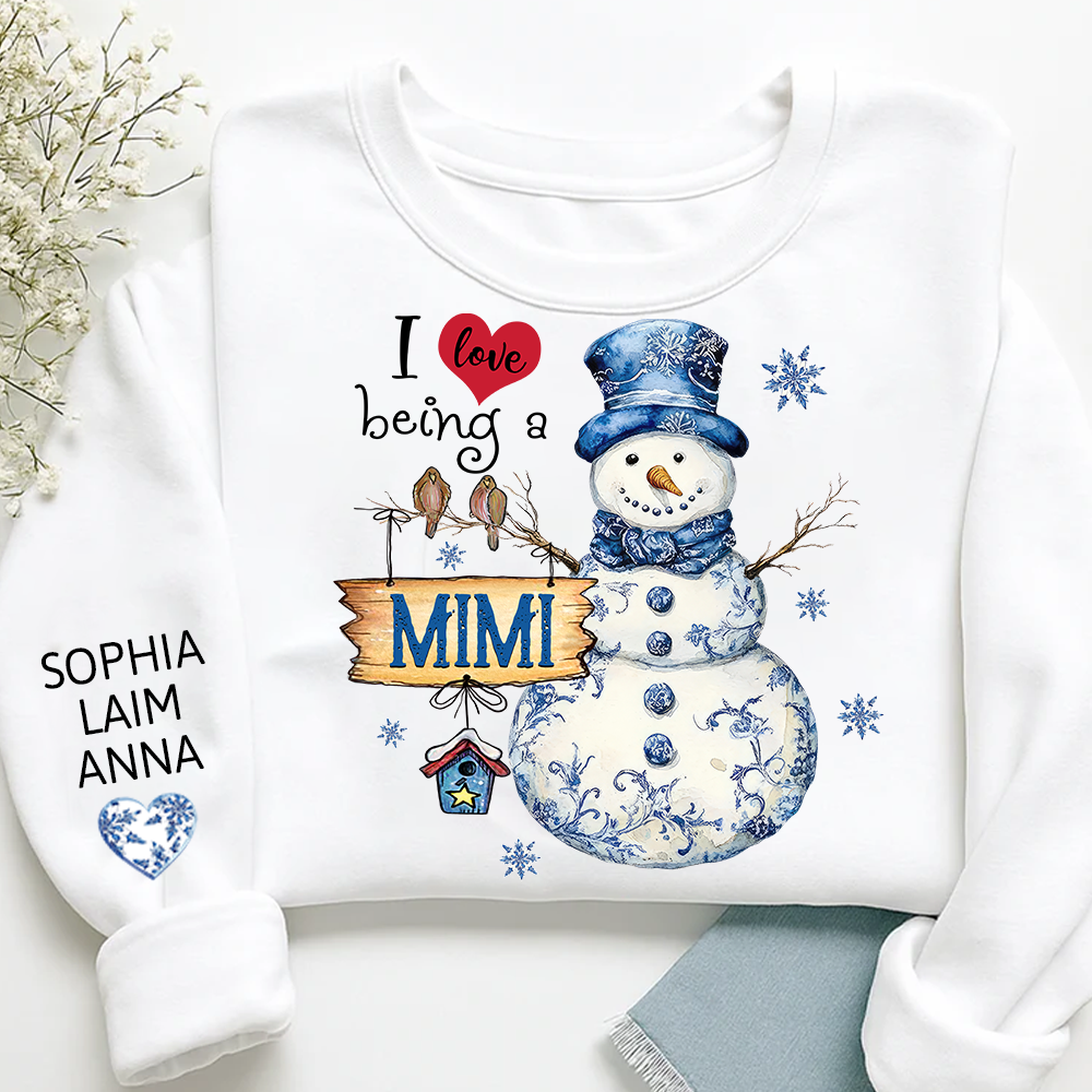 I Love Being A Nana Blue Toile Snowman - Personalized Apparel - Christmas Gift For Grandma