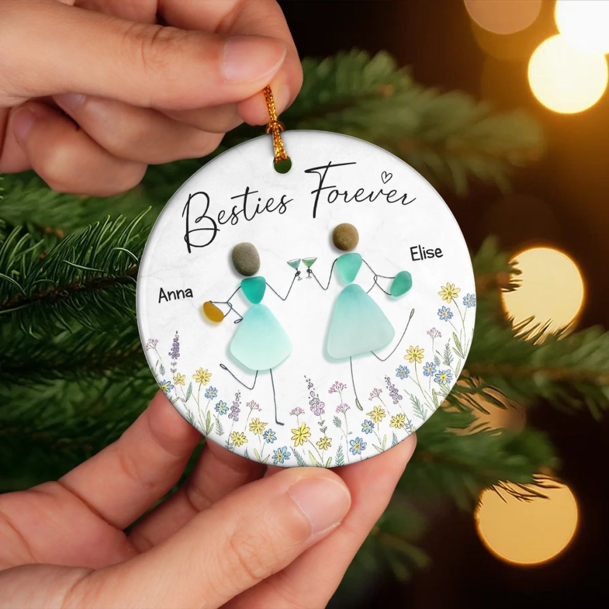 Sea Glass Besties Sisters - Personalized Ornament - Christmas Gift For Besties, Sisters, BFF
