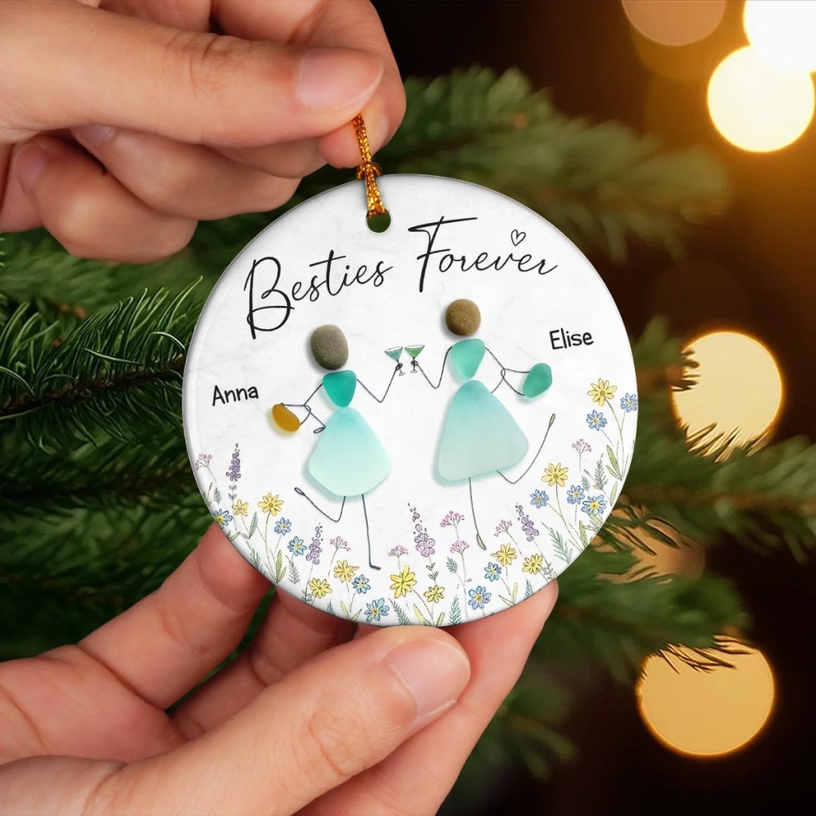 Sea Glass Besties Sisters - Personalized Ornament - Christmas Gift For Besties, Sisters, BFF