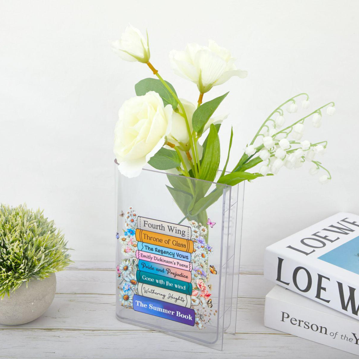 Custom Favorite Books Acrylic Vase for Flowers, Customizable with Your Favorite Book Titles, Book Shaped Flower Vase, Gift For Book Lover