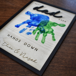Hands Down Best Dad Ever, Personalized Engraved Wooden Sign, Celebrate Dad with Handprints and Custom Message, Handmade Fathers Day Gift