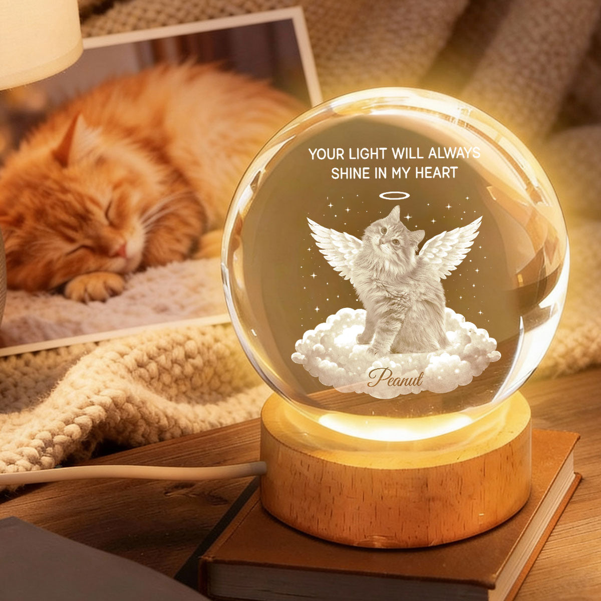 Your Light Will Always Shine in My Heart - Personalized Crystal Ball LED Night Light - Pet Memorial Gift