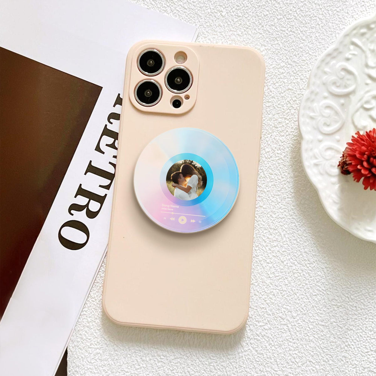 Personalized Photo & Song Vinyl Record Phone Grip, Custom Photo Music Vinyl Record, Phone Accessory for Music Lover, Couple Gift