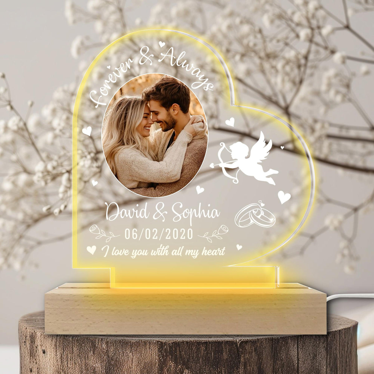 I Love You With All My Heart - Personalized 3D LED Light Wooden Base - Gift For Couple
