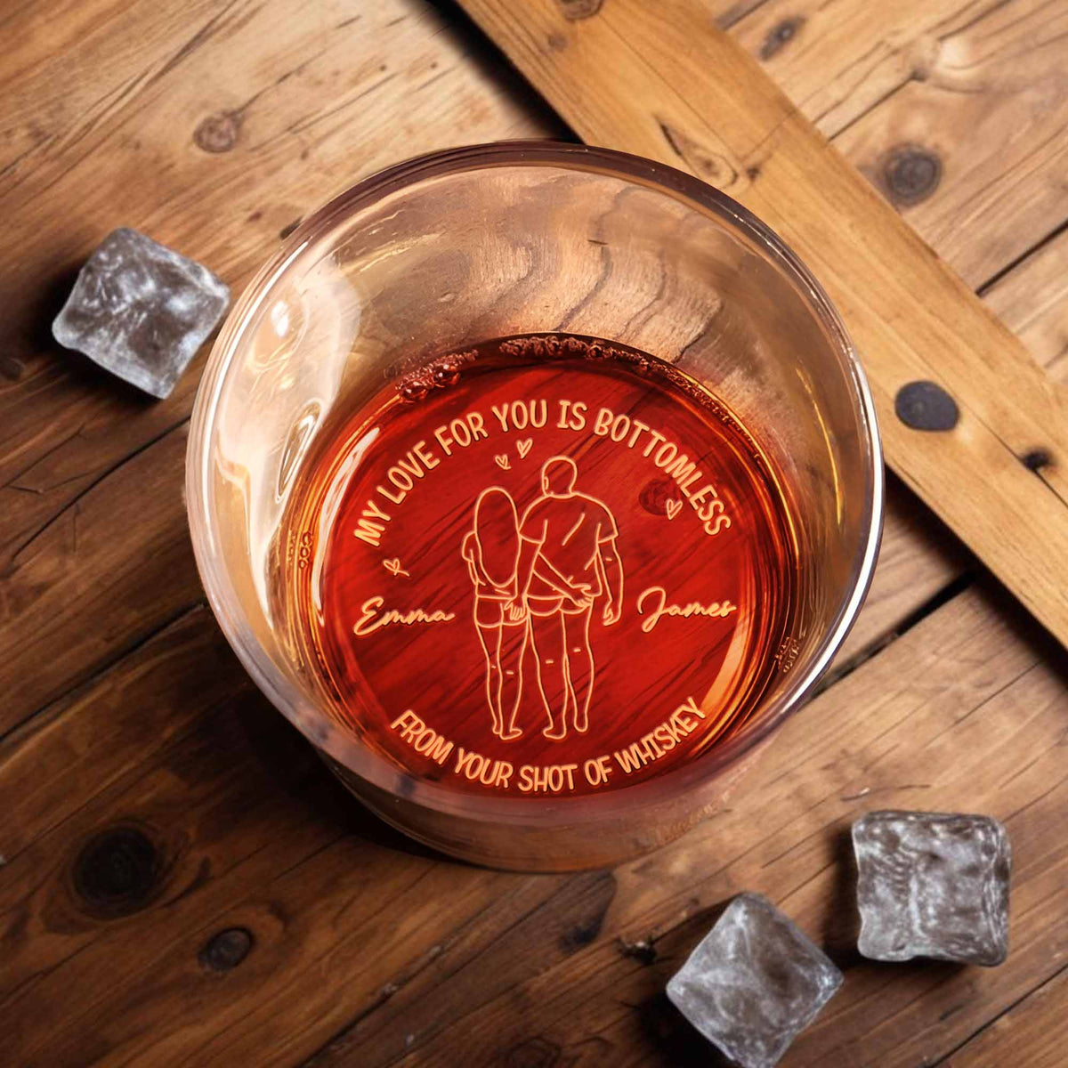 My Love For You Is Bottomless, Personalized Engraved Whiskey Glass, Gift For Couples
