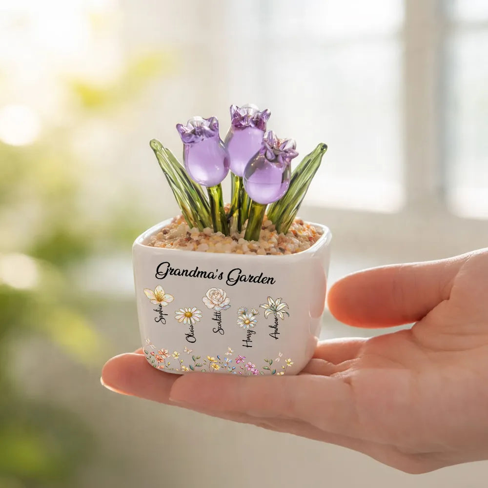 Mom Grandma's Garden- Personalized Mini Glass Flower Pot - Gift For Mother, Grandma, Mother's Day Gift