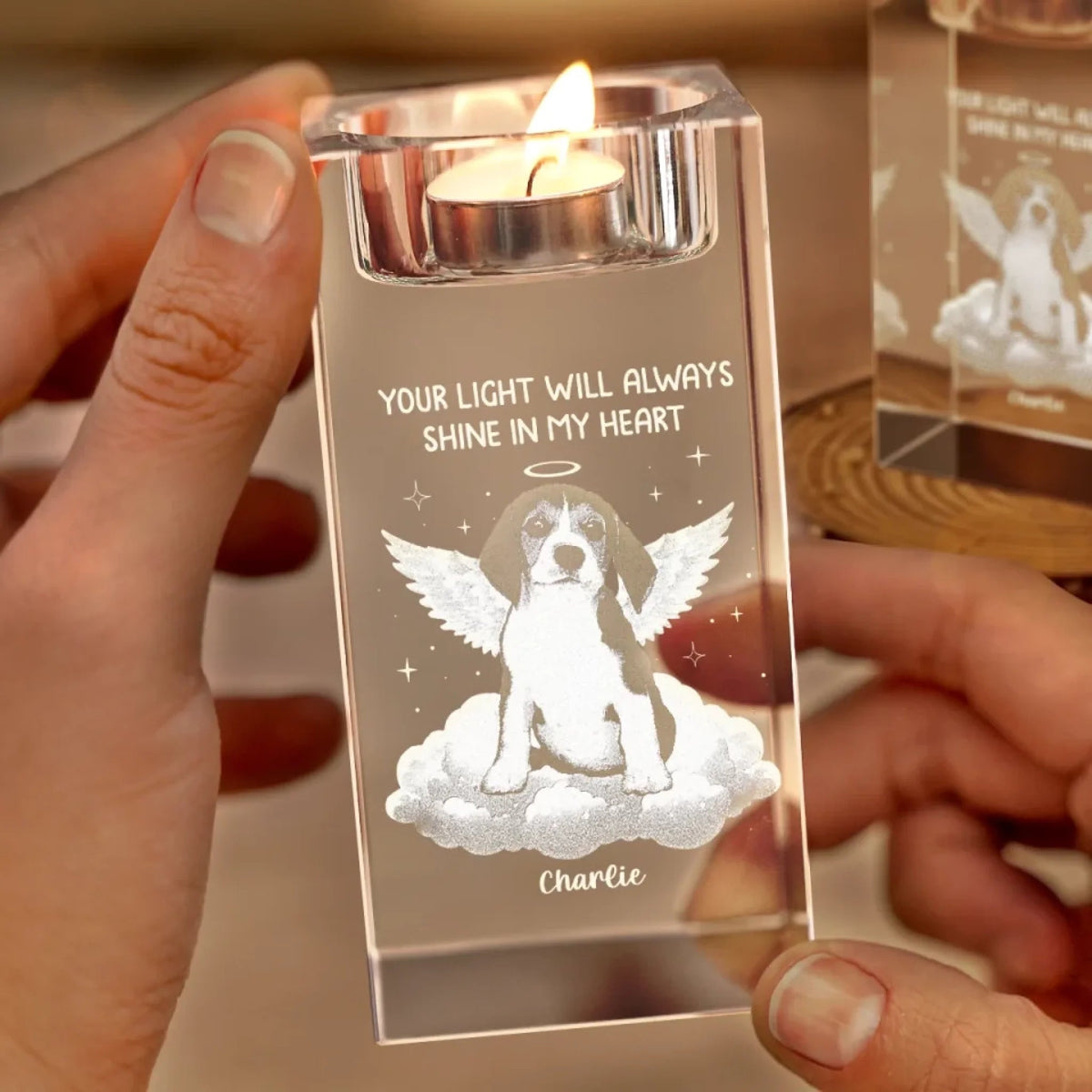 I'm Always Near Custom Pet Photo - Personalized Crystal Candle Holder - Pet Memorial
