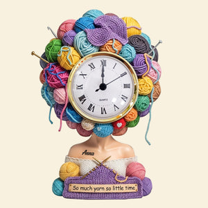 Yarn Head Girl Desk Clock - Personalized Acrylic Desk Clock - Gifts For Knitter & Crocheter