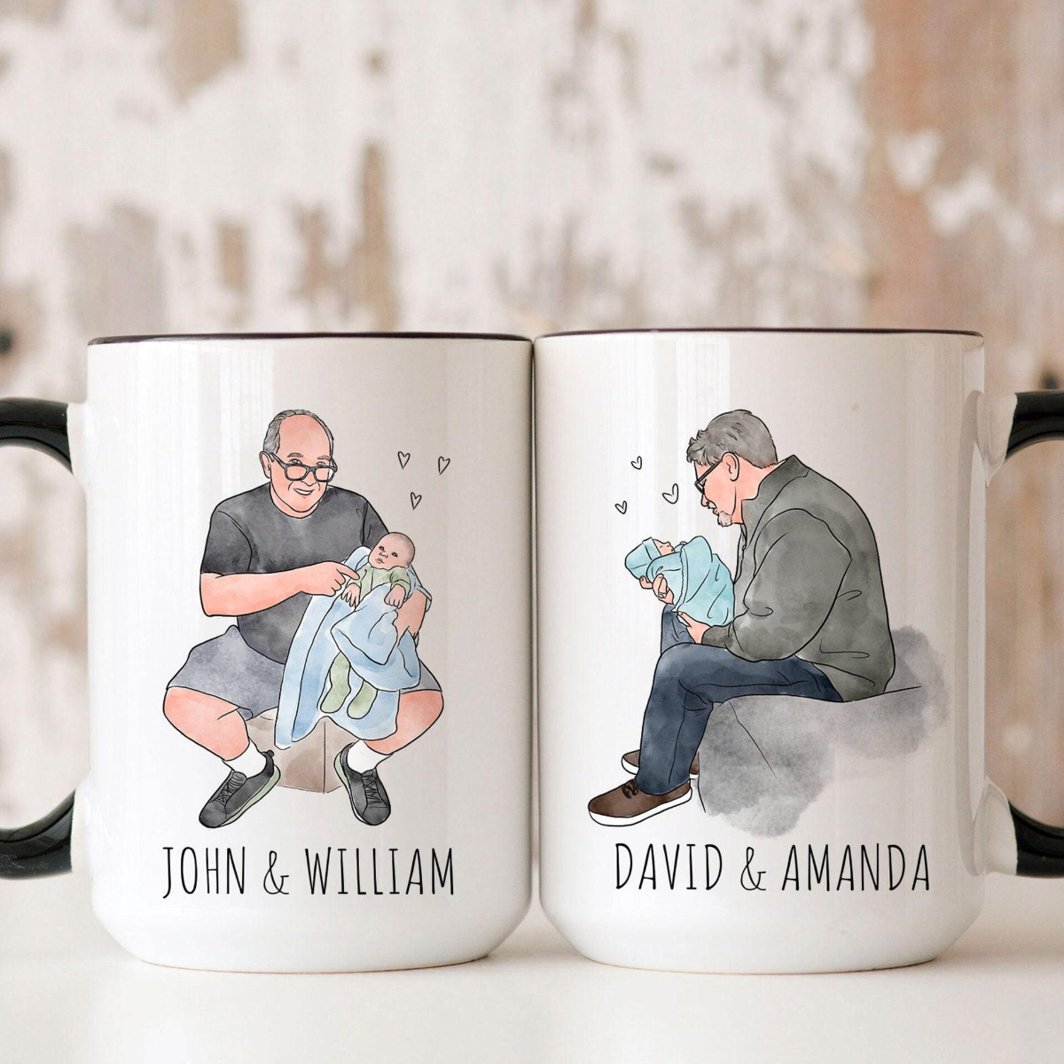 Custom Dad Watercolor Portrait Mug, Father's Day Gifts for Grandpa, Fathers Day Mug, Personalized Photo Mug, Family Painting Mug, Fathers Day Gift 2025