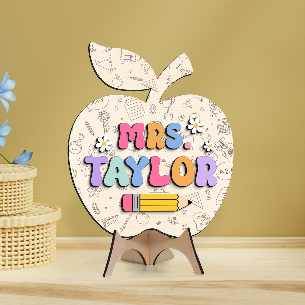 Personalized Teacher Gifts, Teacher Apple Shape Gifts, Teacher Door Hanger, Custom Teacher Sign, Teacher Welcome Sign, Teacher Door Decor