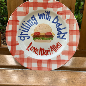 Grillin with Daddy Personalized Ceramic Plate, Custom BBQ Ceramic Cheesburger Plate with Kids Names for Father s Day Gift